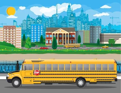 Classical school building and cityscape. Illustrazione stock