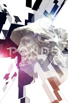 Classical sculpture with textures, white greek bust of pericles Stock Illustration