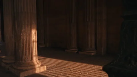 Classical Stone Columns in Warm Sunlight Stock Footage 343117358