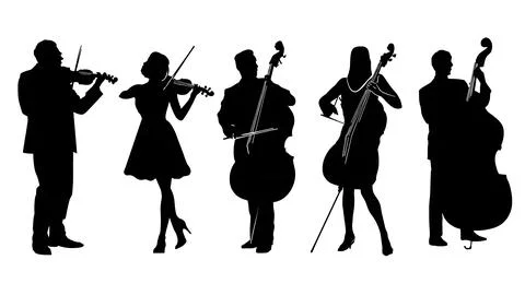 Classical String Instrument Player Silhouette Vector Set Stock Illustration