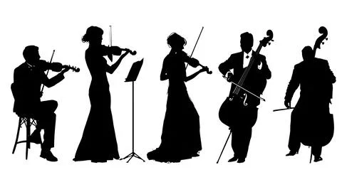 Classical String Instrument Player Silhouette Vector Set Stock Illustration