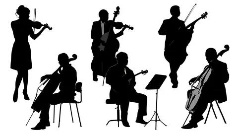 Classical String Instrument Player Silhouette Vector Set Stock Illustration