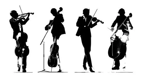 Classical String Instrument Player Silhouette Vector Set Stock Illustration