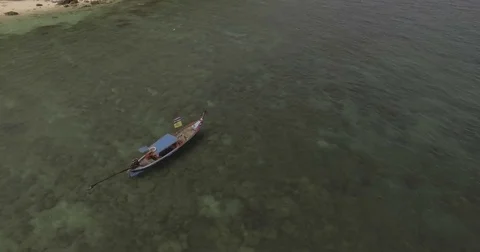 Classical Thai boat floating in the clean water Stock Footage 70411969