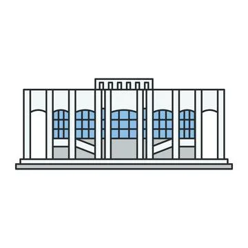 Classical theater building with columns and arched windows isolated on whit.. Ilustración de archivo