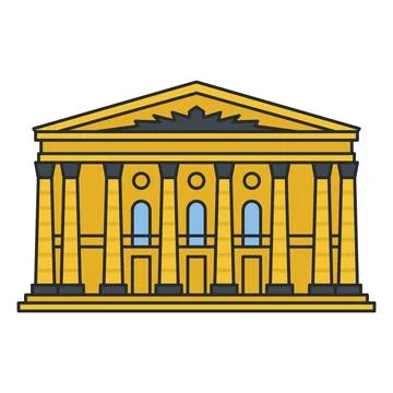 Classical theater building with columns and triangular pediment isolated on.. Stock Illustration