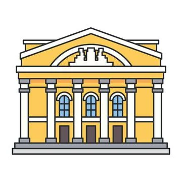 Classical theater building with columns isolated on white background. Histo.. Ilustración de archivo