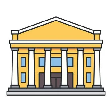 Classical theater building with columns isolated on white background. City .. Ilustración de archivo
