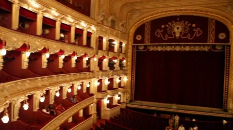 Classical theater interior with red seat and number Video stock 8652591