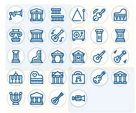 Classical Vector Icon Collection featuring 28 Pixel Aligned 64x64 Bold Line.. Stock Illustration