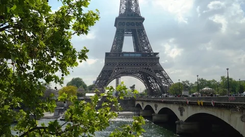 Classical view of the Eiffel Tower and Seine river Stock Footage 108125682
