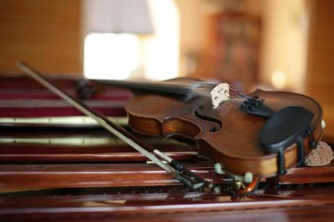 Classical violin with a bow Stock Photos