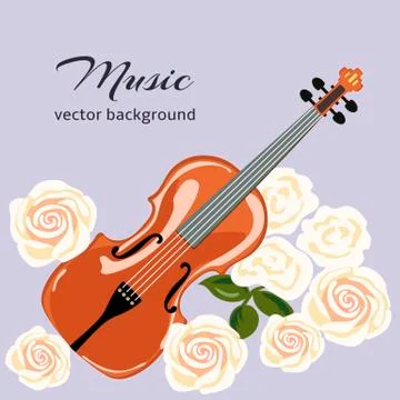 Classical violin with white roses. Stock Illustration