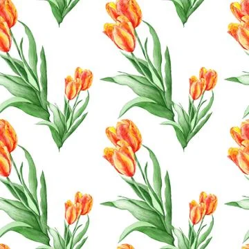 Classical Wallpaper Pattern with Red Tulips Stock Illustration