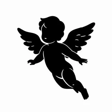 Classical white cherub angel flying in a dynamic pose, minimalist flat vect.. 库存插图