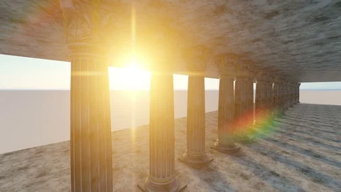 Classical white Greek style columns.3D animation and rendering. Stock Footage 86347127