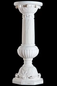 Classical white marble column isolated on black background Stock Photos