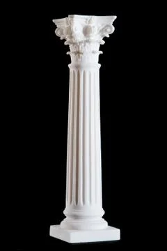 Classical white marble column isolated on black background Stock Photos
