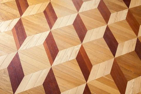 Classical wooden parquet with cubes pattern Stock Photos