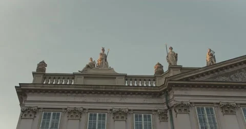 Classicist Statues on the Rooftop during Lockdown in Empty Morning Bratislava Stockbeeldmateriaal 146364874