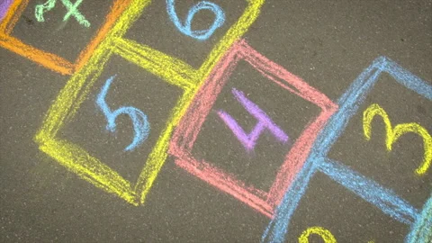 Classics drawn with chalk on the asphalt. Selective focus. Stock Footage 161785743