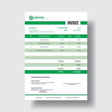 Classics green invoice design template Stock Illustration