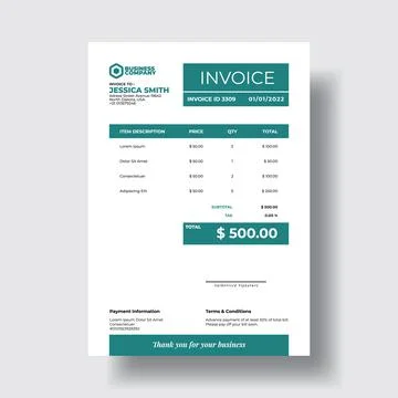 Classics invoice design template with tables Stock Illustration