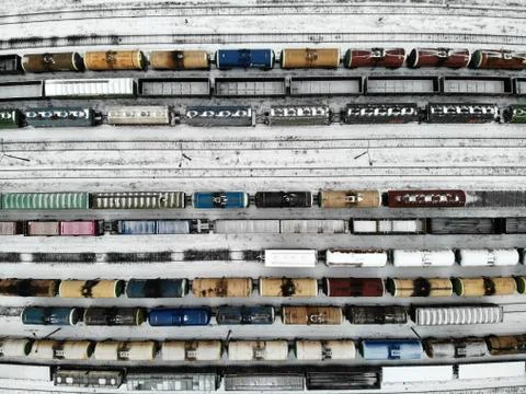 Classification marshalling yard trains and railroad with wagons Stock Photos