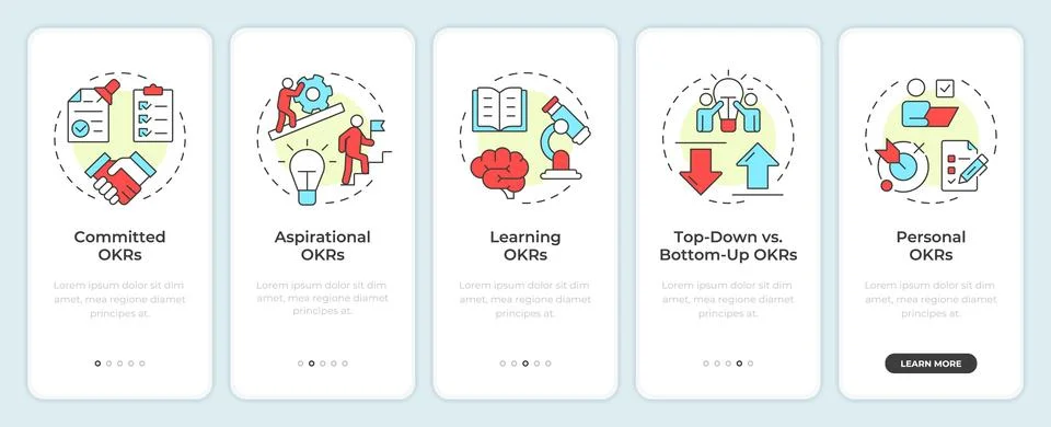 Classification of okrs onboarding mobile app screen 库存插图