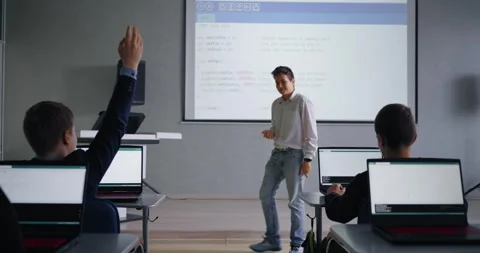 Classmates Discussing Scientific Work Of School Student Boy In Programming Stock Footage 280176862