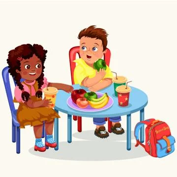 Classmates having lunch in dining room Stock Illustration