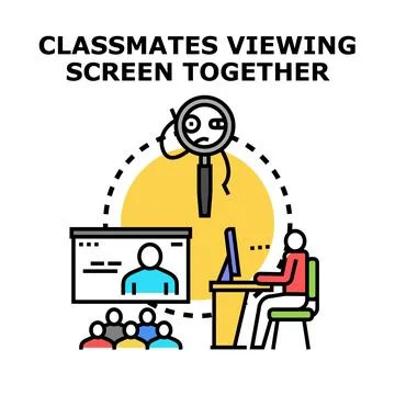 Classmates learning and collaborating using online screen Stock Illustration