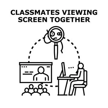 Classmates learning and collaborating using online screen Stock Illustration