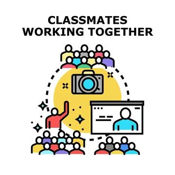 Classmates working together learning and collaborating Stock Illustration