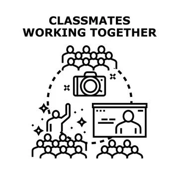 Classmates working together learning and collaborating Stock Illustration