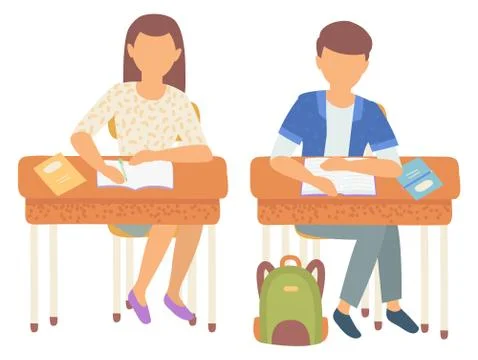 Classmates Writing Composition in Notebooks School Stock Illustration