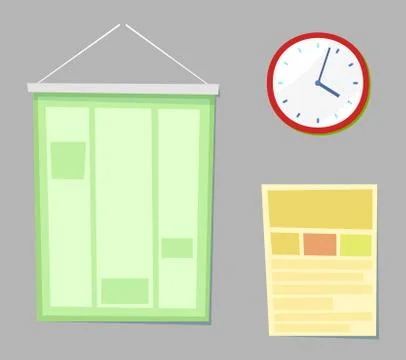 Classroom Accessories, Clock and Board Vector Stock Illustration