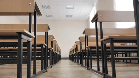 Classroom From The Aisle Between Desks, Slider Shot Stock Footage 138694444