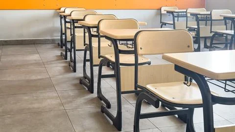 Classroom in background without ,No student or teacher . modern classroom e.. Stock Photos