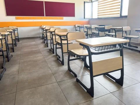 Classroom in background without ,No student or teacher . modern classroom e.. Stock Photos
