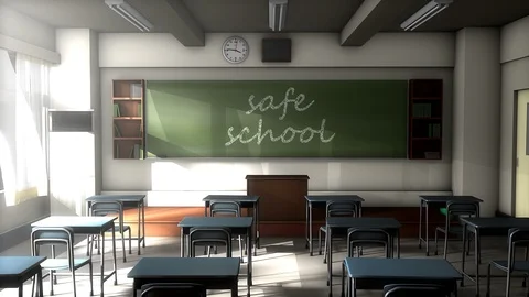 Classroom black board text, Safe school. Video stock 105953276