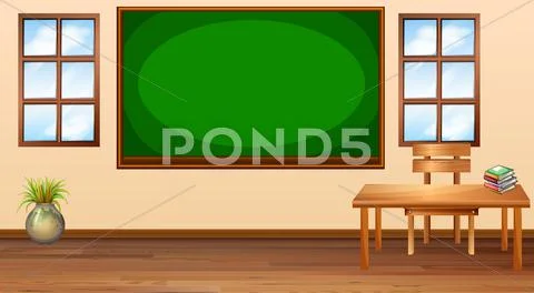 Classroom with blackboard at center Stock Illustration