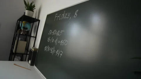 Classroom Blackboard with Math Equations Displaying Algebra Lesson Stock Footage 339656463