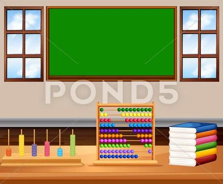 Classroom with board and books Stock Illustration