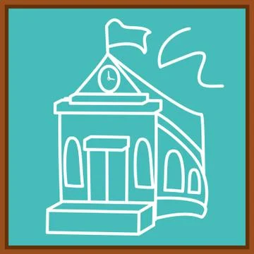 Classroom board with drawing of facade school Stock Illustration