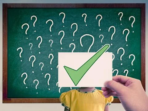 Classroom Board With Question Mark And Checking Sign Classroom Board With ... Stock Photos