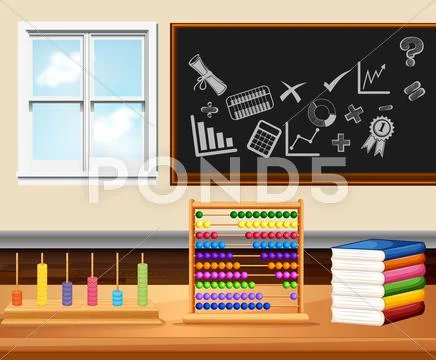 Classroom with books and instruments Stock Illustration