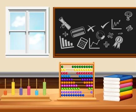 Classroom with books and instruments Stock Illustration