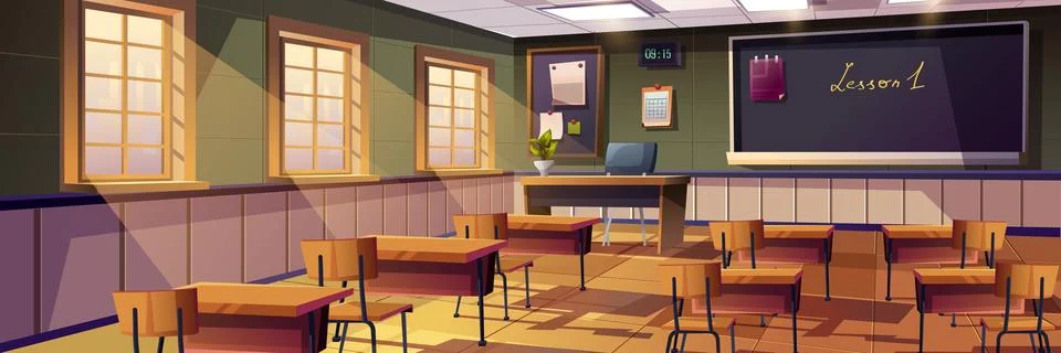 Classroom Cartoon Background 스톡 일러스트