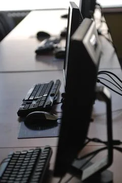 Classroom computer brand new computer with tft monitor in modern classroom... Stock Photos